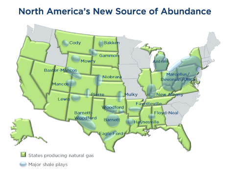 Map of major shale plays in US